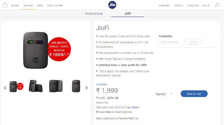 JioFi 224GB 4G Data